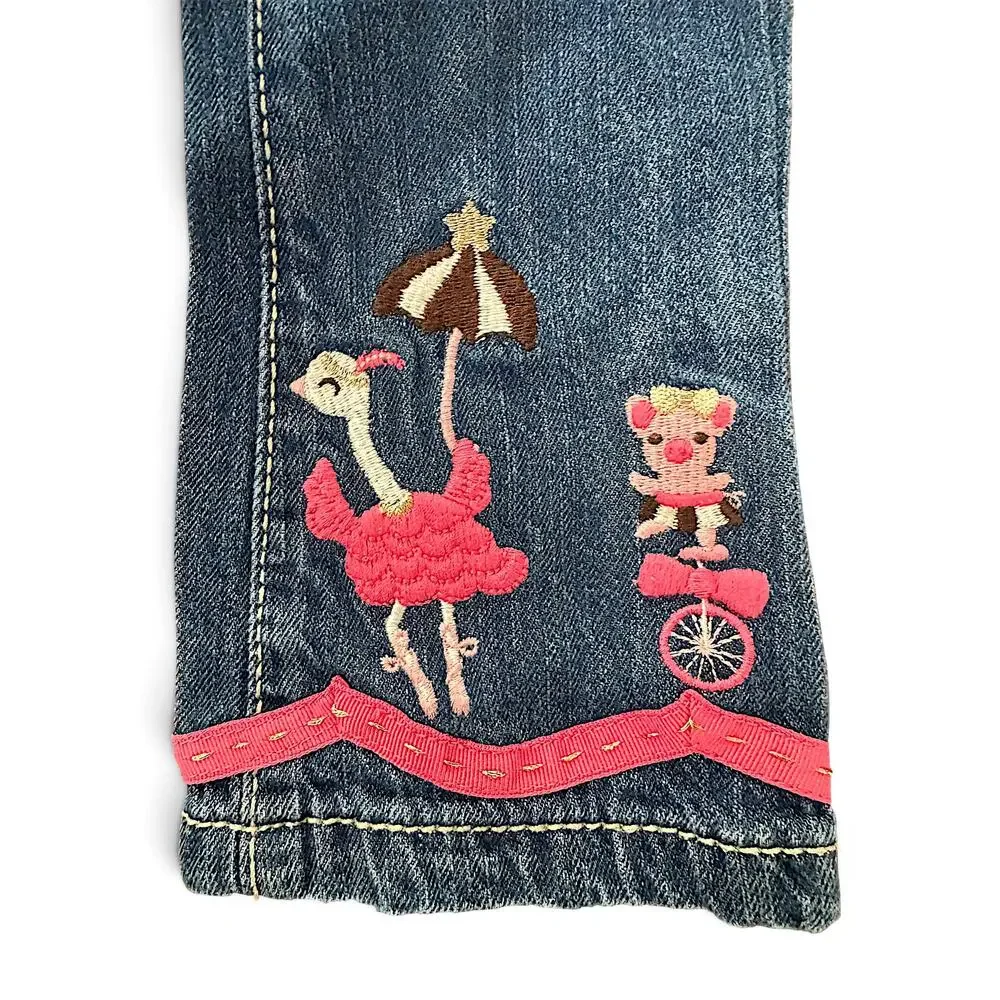 Gymboree 2013 Girls 12-18M Embroidered Circus Flare Jeans Bunny Ostrich